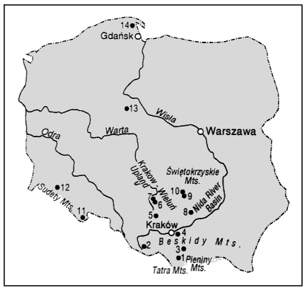 Distribution of caves in Poland
